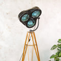Heraeus Hanaulux London Vintage Surgical Spotlight Floor Lamp, Upcycled Medical History on Wooden Army Crutch Tripod