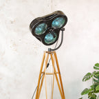 Heraeus Hanaulux London Vintage Surgical Spotlight Floor Lamp, Upcycled Medical History on Wooden Army Crutch Tripod