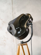 Heraeus Hanaulux London Vintage Surgical Spotlight Floor Lamp, Upcycled Medical History on Wooden Army Crutch Tripod