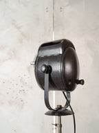 1950s A.E. Cremer Baby spotlight on original Tripod Black Floor lamp, Vintage French Theatre Light Standard Lighting