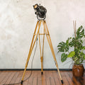 1960s Black Strand Electric Patt 23 Spotlight Floor Lamp, Theater Light on Custom Tripod Made from Swiss Army Crutches