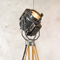 Vintage 1950s ARRI Arnold & Richter 2KW Movie Spotlight on Wooden Tripod, Industrial Hollywood Theater Floor Lamp, Fresnel stage lighting