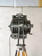 Vintage 1950s ARRI Arnold & Richter 2KW Movie Spotlight on Wooden Tripod, Industrial Hollywood Theater Floor Lamp, Fresnel stage lighting
