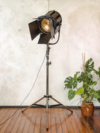 Vintage Berkey Italia Film Spotlight Floor Lamp on Industrial Tripod | Hollywood Studio Light | Cinematographer Decor
