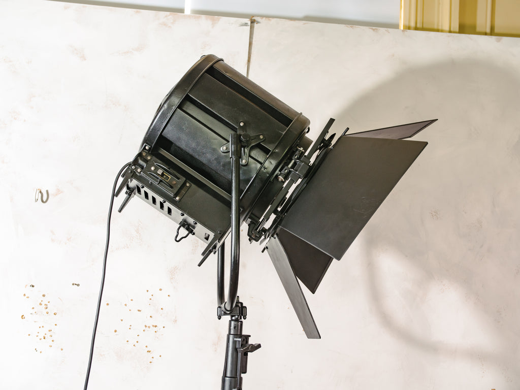 Vintage Berkey Italia Film Spotlight Floor Lamp on Industrial Tripod | Hollywood Studio Light | Cinematographer Decor