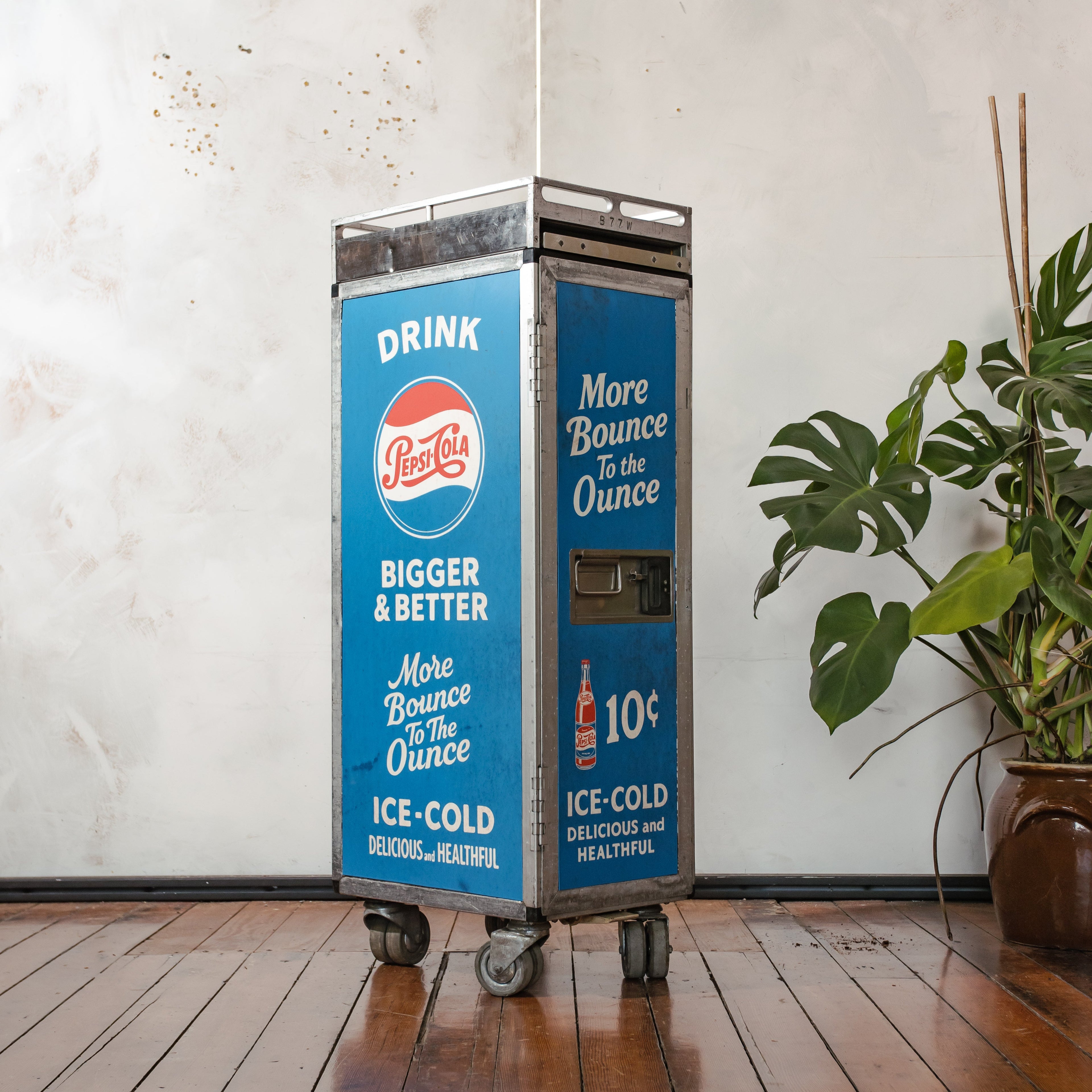 Airplane Trolley Upcycled Pepsi Cola Theme by Lufthansa, Vintage Retro Aviation Storage Cabinet, Airplane Galley Rolling Bar Cart