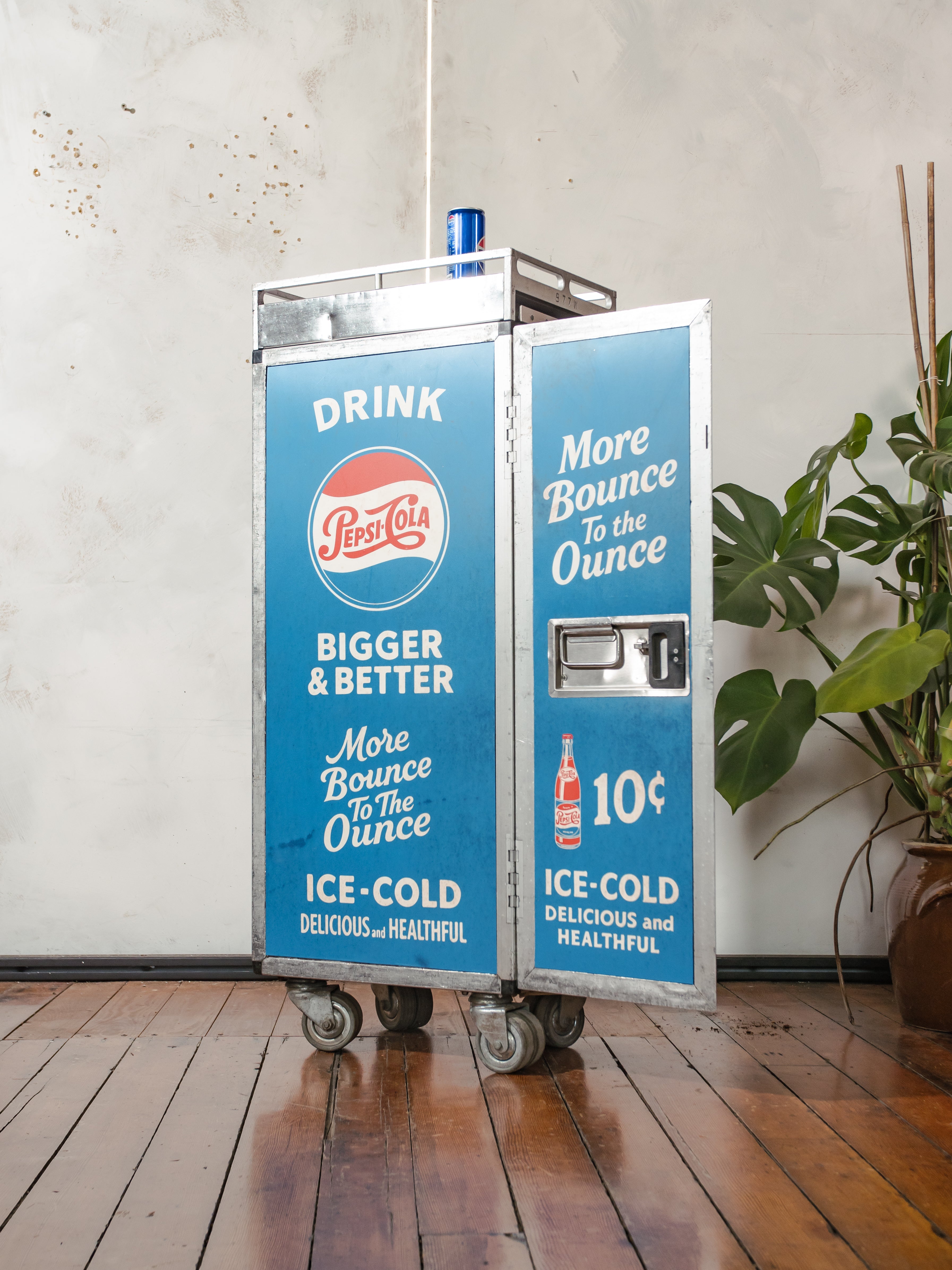 Airplane Trolley Upcycled Pepsi Cola Theme by Lufthansa, Vintage Retro Aviation Storage Cabinet, Airplane Galley Rolling Bar Cart