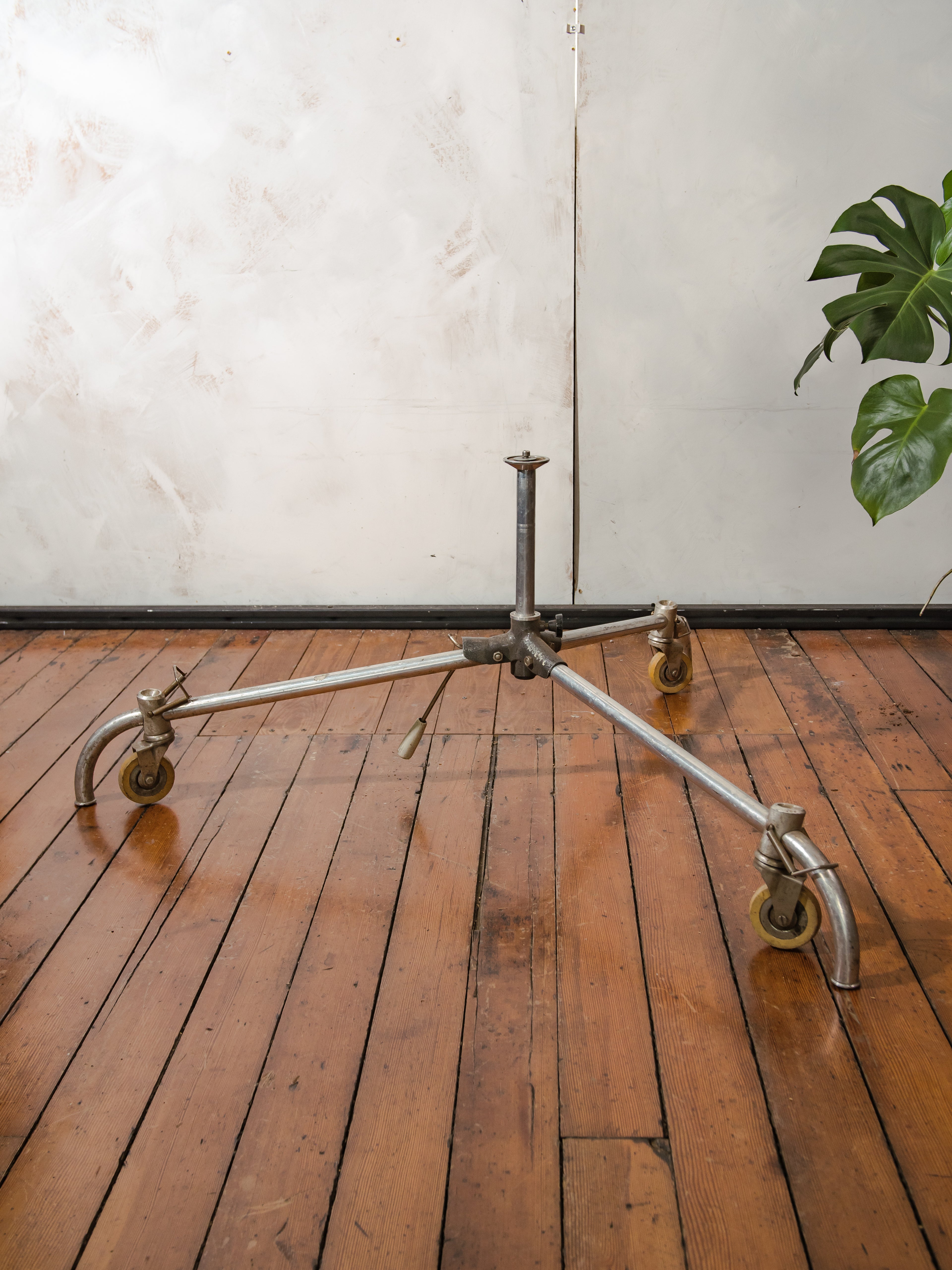 Vintage Berlebach DDR Studio Tripod Dolly Rolling Stand on wheels | 1970s-80s UNI 800 | Industrial Photography Film Equipment