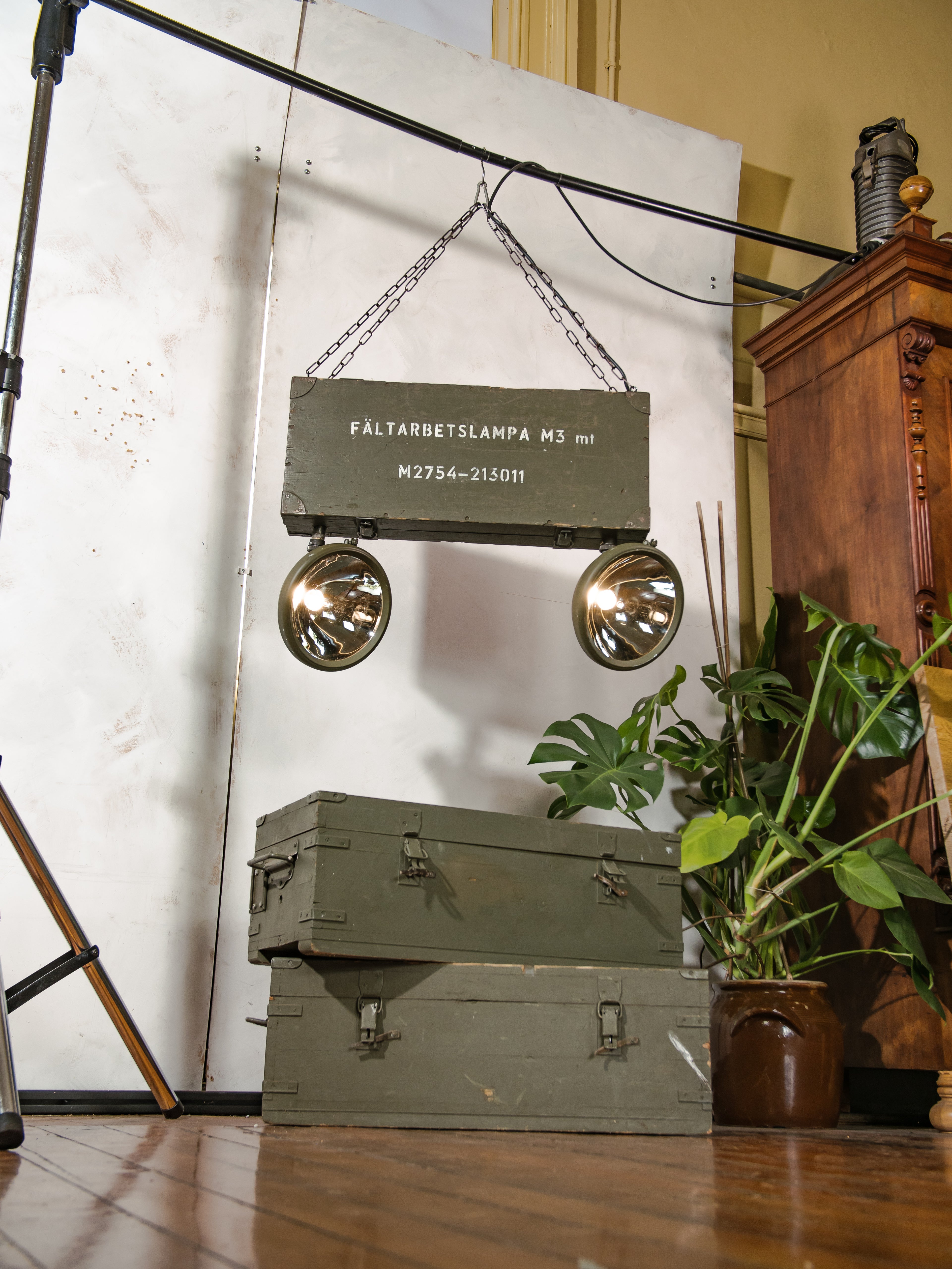 One-of-a-Kind Industrial Rustic Pendant Light, Unique Vintage Army Crates & Field Lamps, Adjustable Chandelier Bar Pool Table Lamp