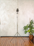 1950s A.E. Cremer Baby spotlight on original Tripod Black Floor lamp, Vintage French Theatre Light Standard Lighting