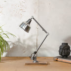 1950s Midgard R1 Lamp with 2 Arms, Restored Bauhaus Polished Desk Light, German Designer Lighting, Aluminum Shade, Curt Fischer Design