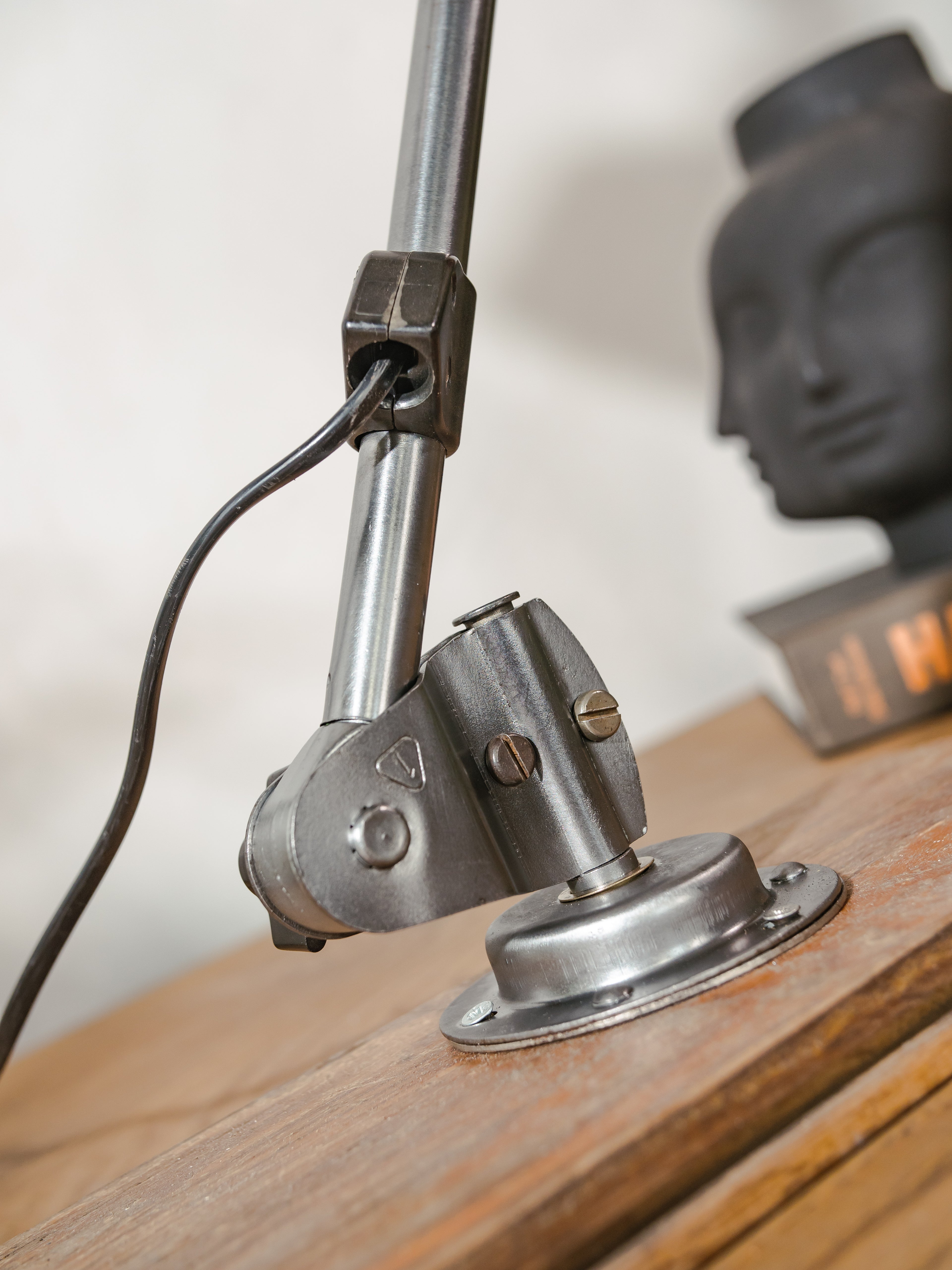 1950s Midgard R1 Lamp with 2 Arms, Restored Bauhaus Polished Desk Light, German Designer Lighting, Aluminum Shade, Curt Fischer Design