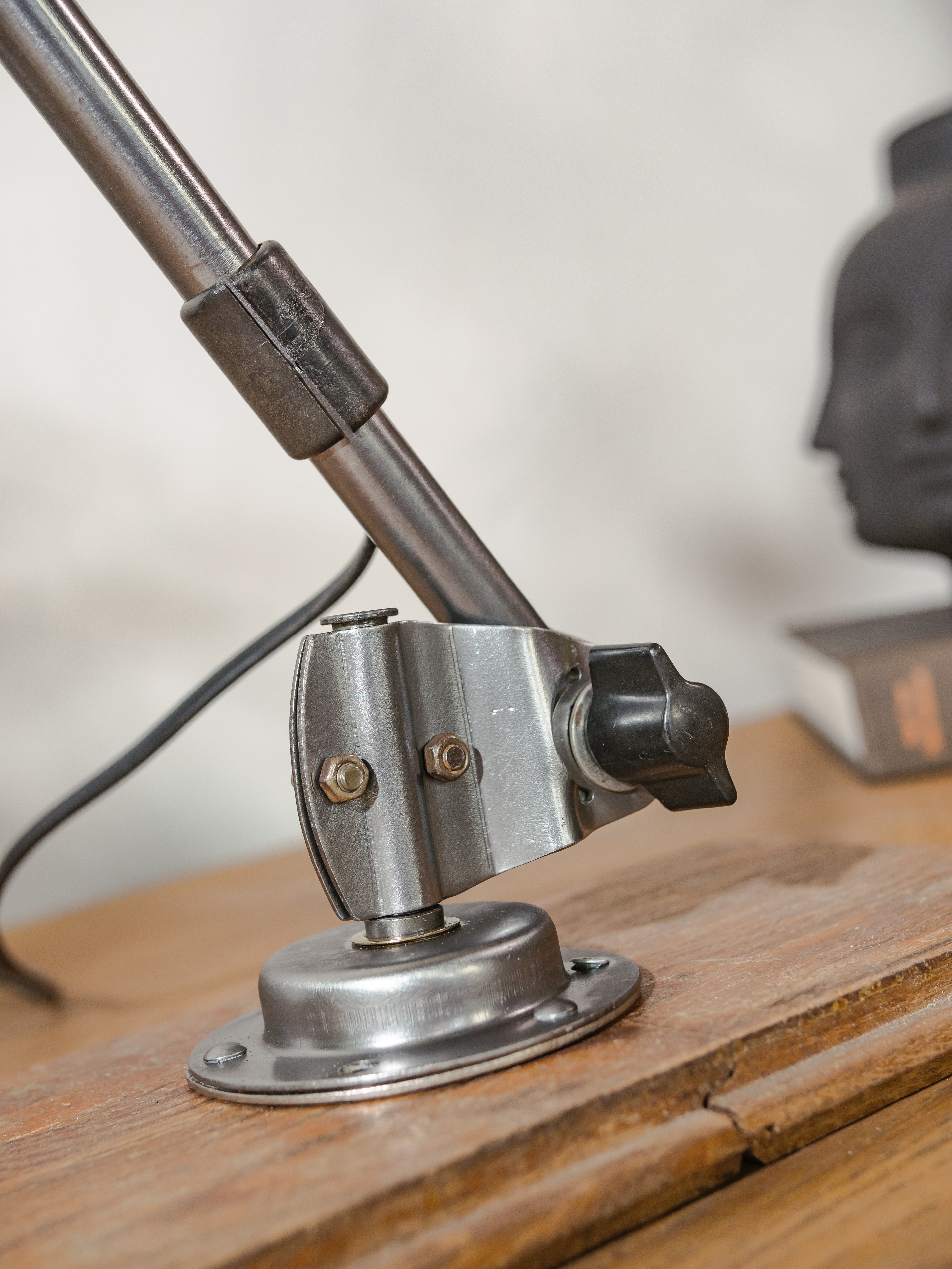 1950s Midgard R1 Lamp with 2 Arms, Restored Bauhaus Polished Desk Light, German Designer Lighting, Aluminum Shade, Curt Fischer Design