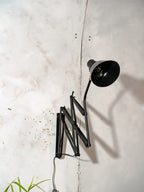 Early 1930s SIS Frankfurt XXL Scissor Lamp, Antique Adjustable Black renovated Bauhaus Wall lighting