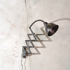 Vintage Machine black Scissor Lamp with Gooseneck, 1960s Wall Lighting by Elektroinstala Decín, Industrial Extendable Accordion Light