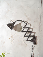 Vintage Machine black Scissor Lamp with Gooseneck, 1960s Wall Lighting by Elektroinstala Decín, Industrial Extendable Accordion Light