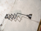 Vintage Machine black Scissor Lamp with Gooseneck, 1960s Wall Lighting by Elektroinstala Decín, Industrial Extendable Accordion Light