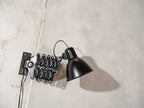 1940s Reif Dresden Scissor Lamp, Renovated Bauhaus Wall Light, Black Industrial Adjustable Lamp with Bakelite Shade, Rare Vintage Lighting