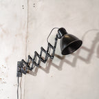 1940s Reif Dresden Scissor Lamp, Renovated Bauhaus Wall Light, Black Industrial Adjustable Lamp with Bakelite Shade, Rare Vintage Lighting