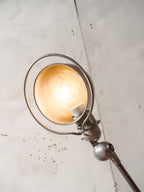 Polished 1950s Jieldé 2 Arm French Workshop Lamp on Brake disc, Jielde light, Vintage Designer Desk Lamp made by Jean Louis Domecq