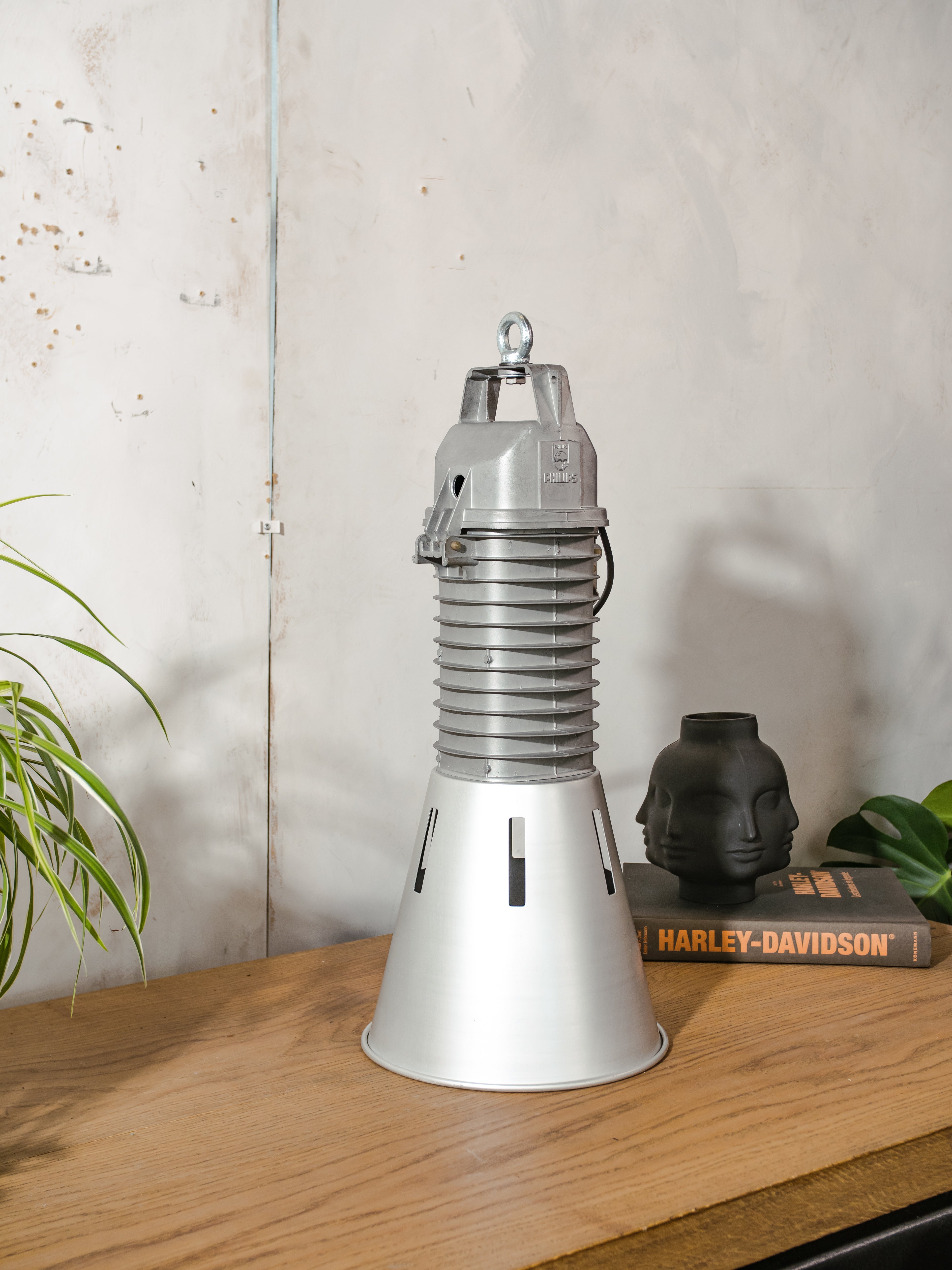 Vintage industrial Pendant Light Philips, Aluminum 1950s XXL Gray Factory Lamp - Cast Aluminium Kitchen Island lighting - Made in Holland