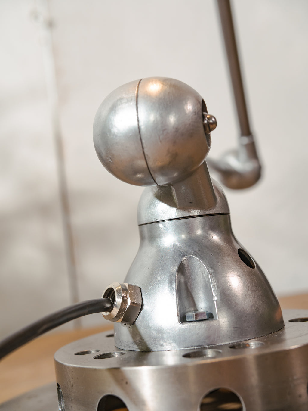 Polished 1950s Jieldé 2 Arm French Workshop Lamp on Brake disc, Jielde light, Vintage Designer Desk Lamp made by Jean Louis Domecq