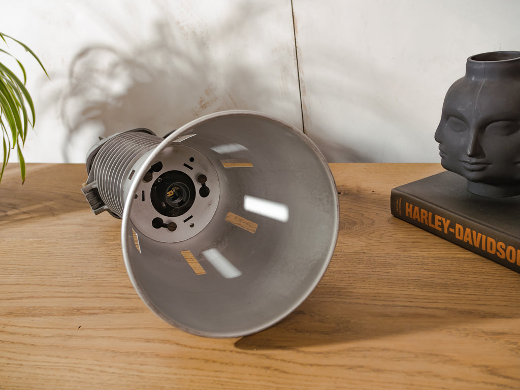 Vintage industrial Pendant Light Philips, Aluminum 1950s XXL Gray Factory Lamp - Cast Aluminium Kitchen Island lighting - Made in Holland