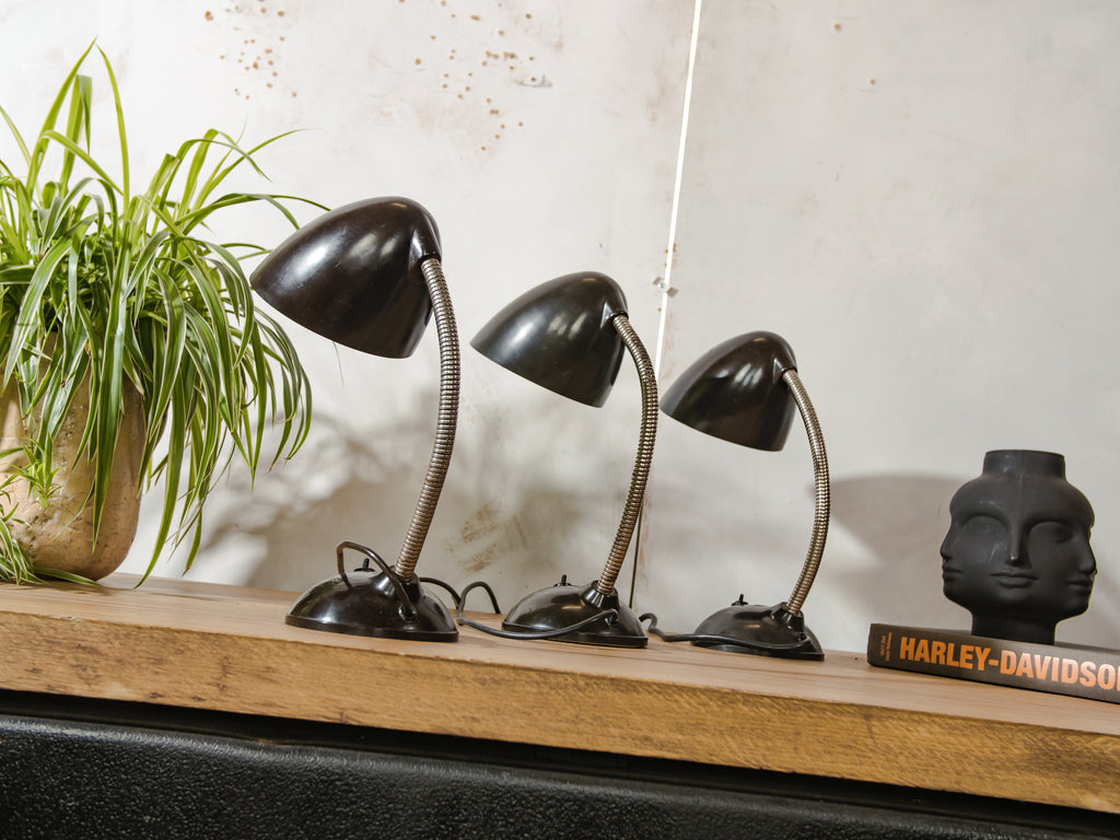 Vintage Eric Kirkman Cole Bakelite Lamp, Model 11105, 1950s Bauhaus Desk Light, Adjustable Gooseneck Table designer Lighting