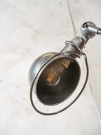 Polished 1950s Jieldé 2 Arm French Workshop Lamp on Brake disc, Jielde light, Vintage Designer Desk Lamp made by Jean Louis Domecq