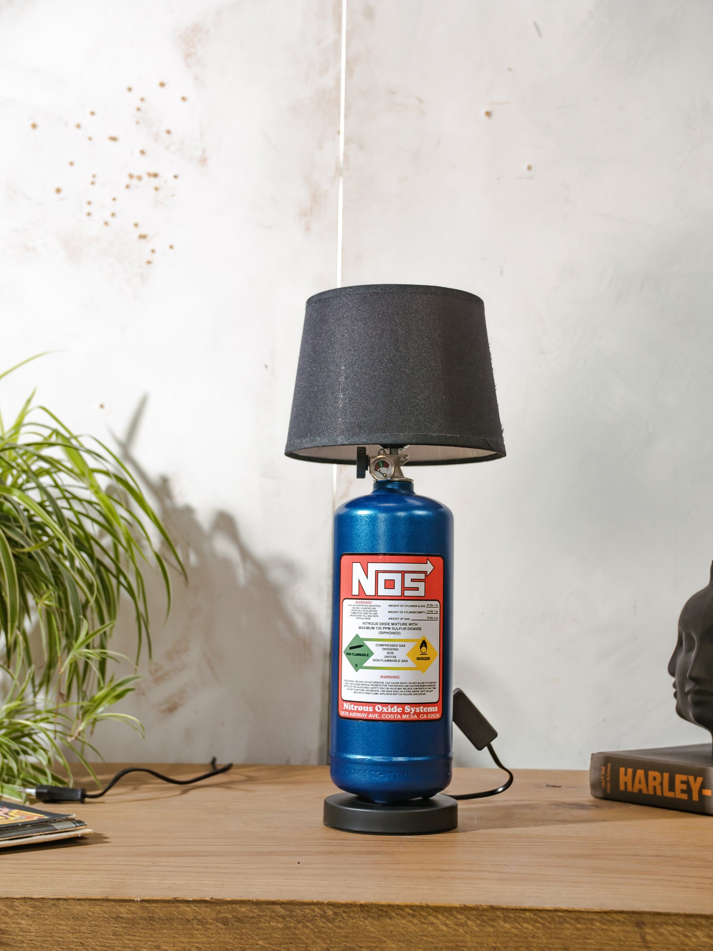 NOS Nitrous Bottle Metal Desk Lamp, Fast and Furious inspired Upcycled Tuning Light, Car Enthusiast Gift, Racing Decor for Office & Garage