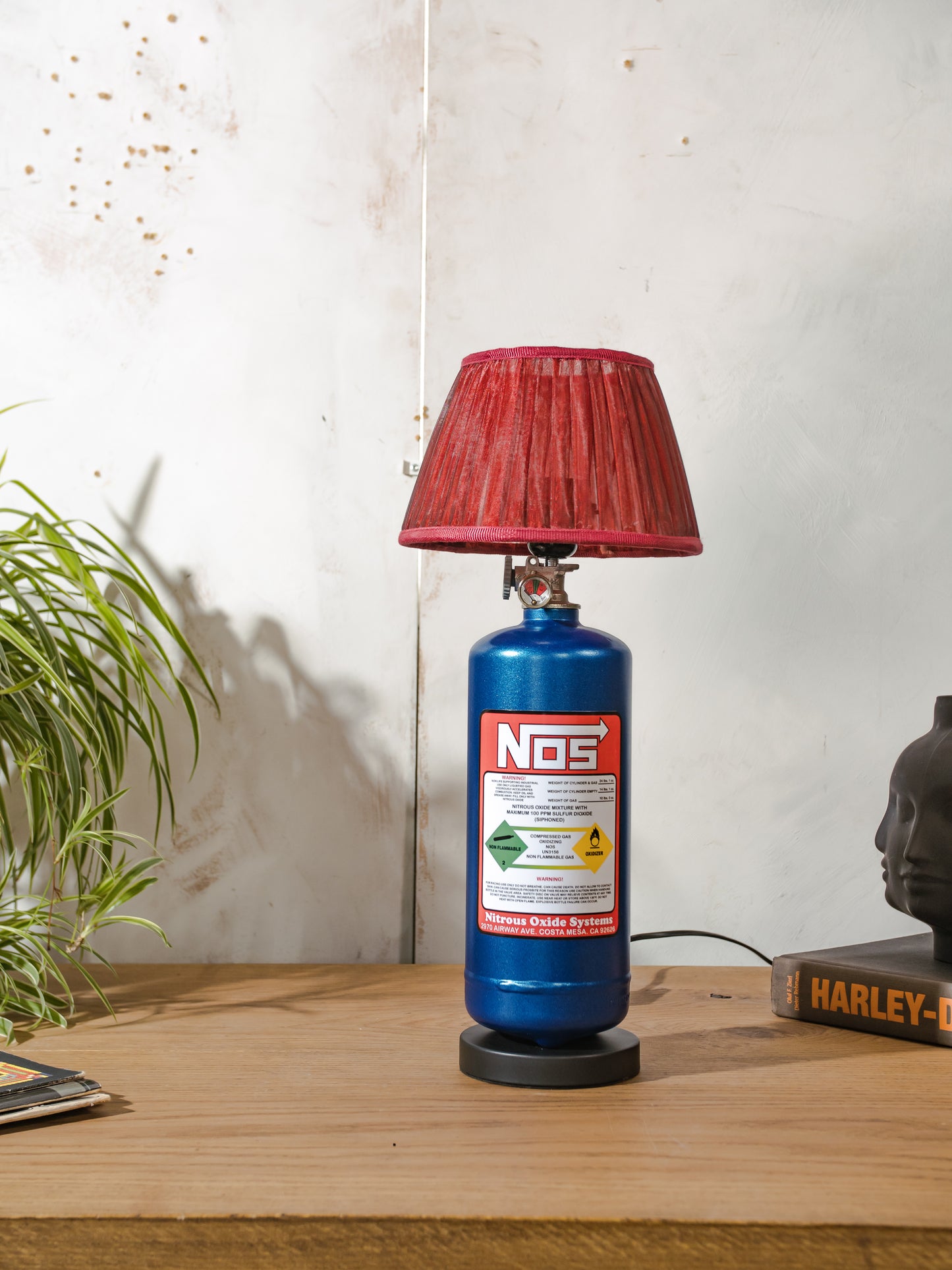 NOS Nitrous Bottle Metal Desk Lamp, Fast and Furious inspired Upcycled Tuning Light, Car Enthusiast Gift, Racing Decor for Office & Garage