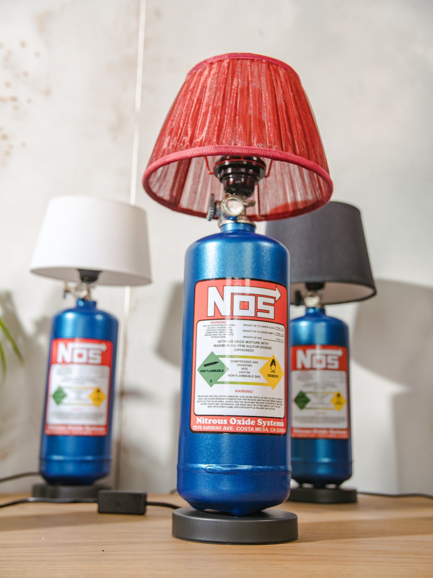 NOS Nitrous Bottle Metal Desk Lamp, Fast and Furious inspired Upcycled Tuning Light, Car Enthusiast Gift, Racing Decor for Office & Garage