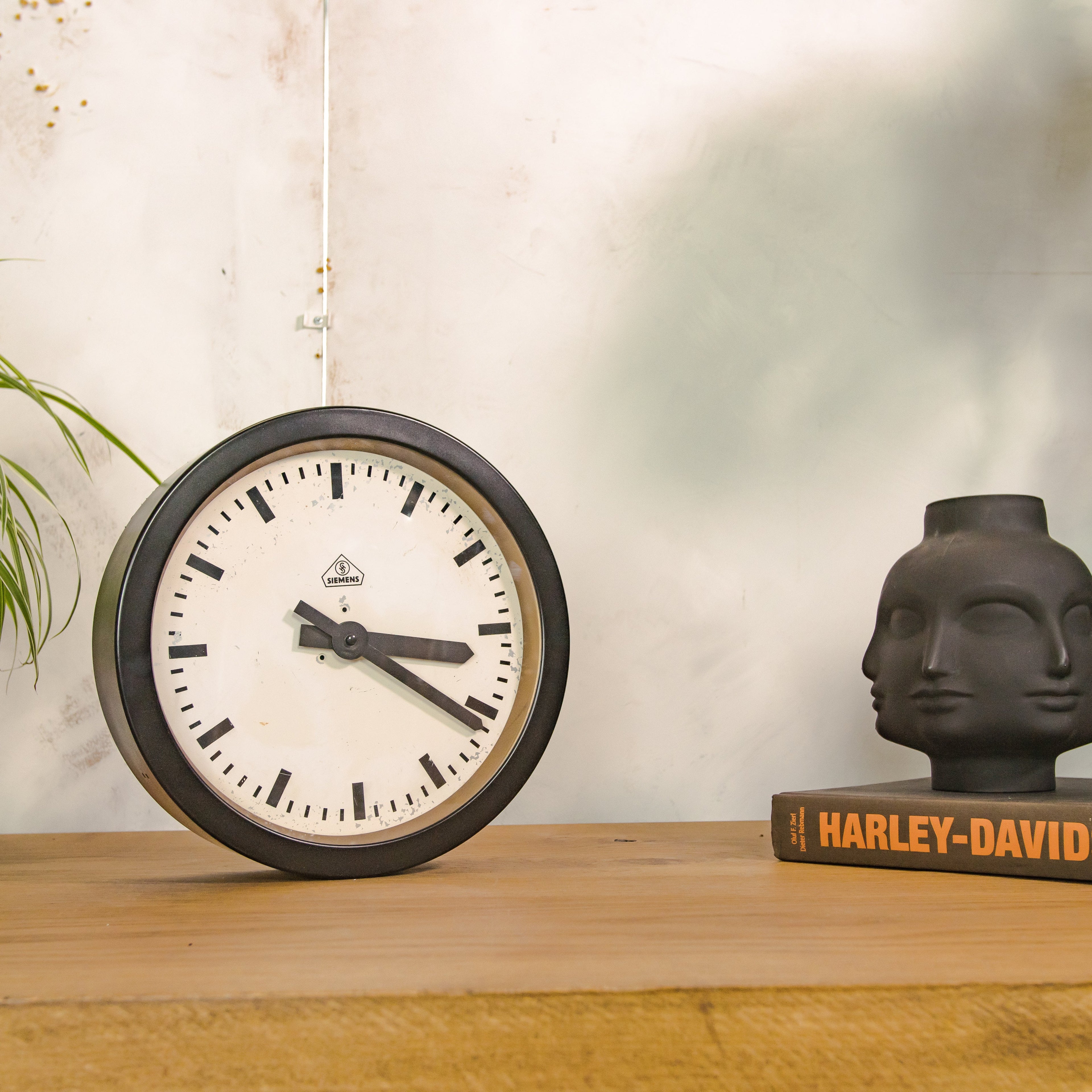 1930s Small Station Clock by Siemens, Ø30 CM, Satin Black Industrial Factory Clock, Converted to Quartz mechanism