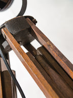 Vintage 1950s French A.E. Cremer Baby spot Theater Lamp on Antique Wooden Tripod, Industrial Spotlight FloorLamp for Loft or Home Decor