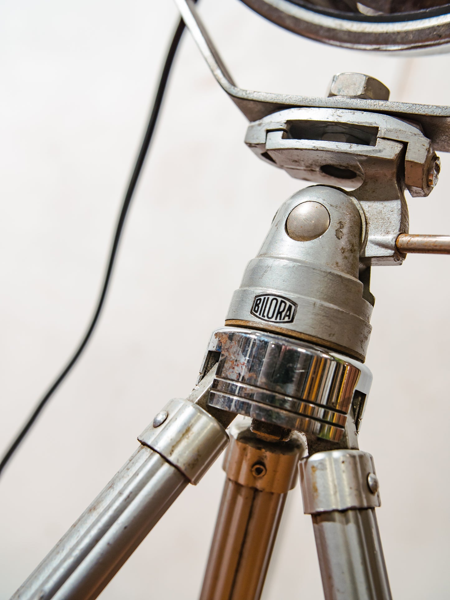 Vintage Headlight on an Aluminum Bilora Photography Tripod, Old Automotive Floor lamp, can be converted into Desk lamp