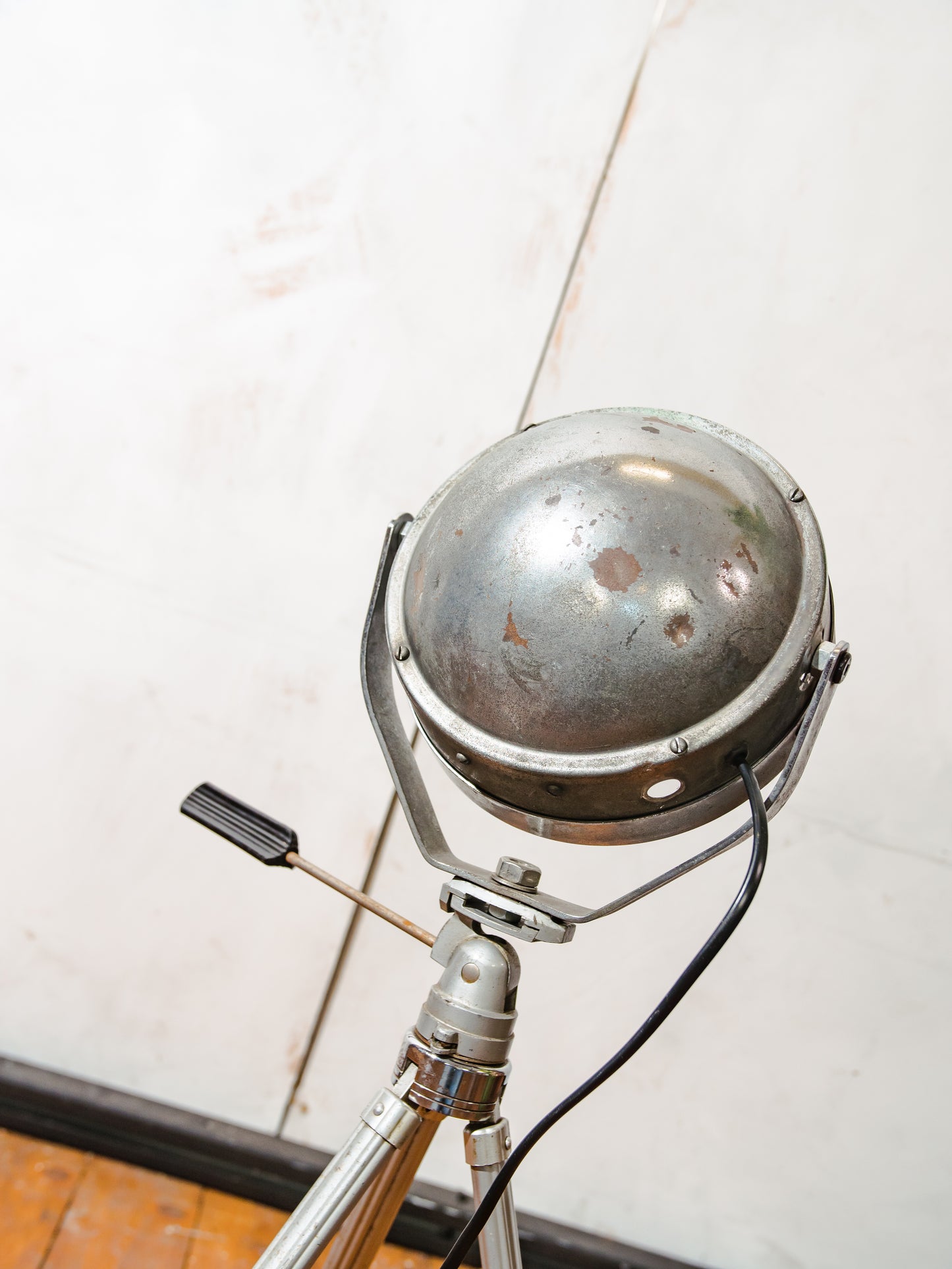 Vintage Headlight on an Aluminum Bilora Photography Tripod, Old Automotive Floor lamp, can be converted into Desk lamp