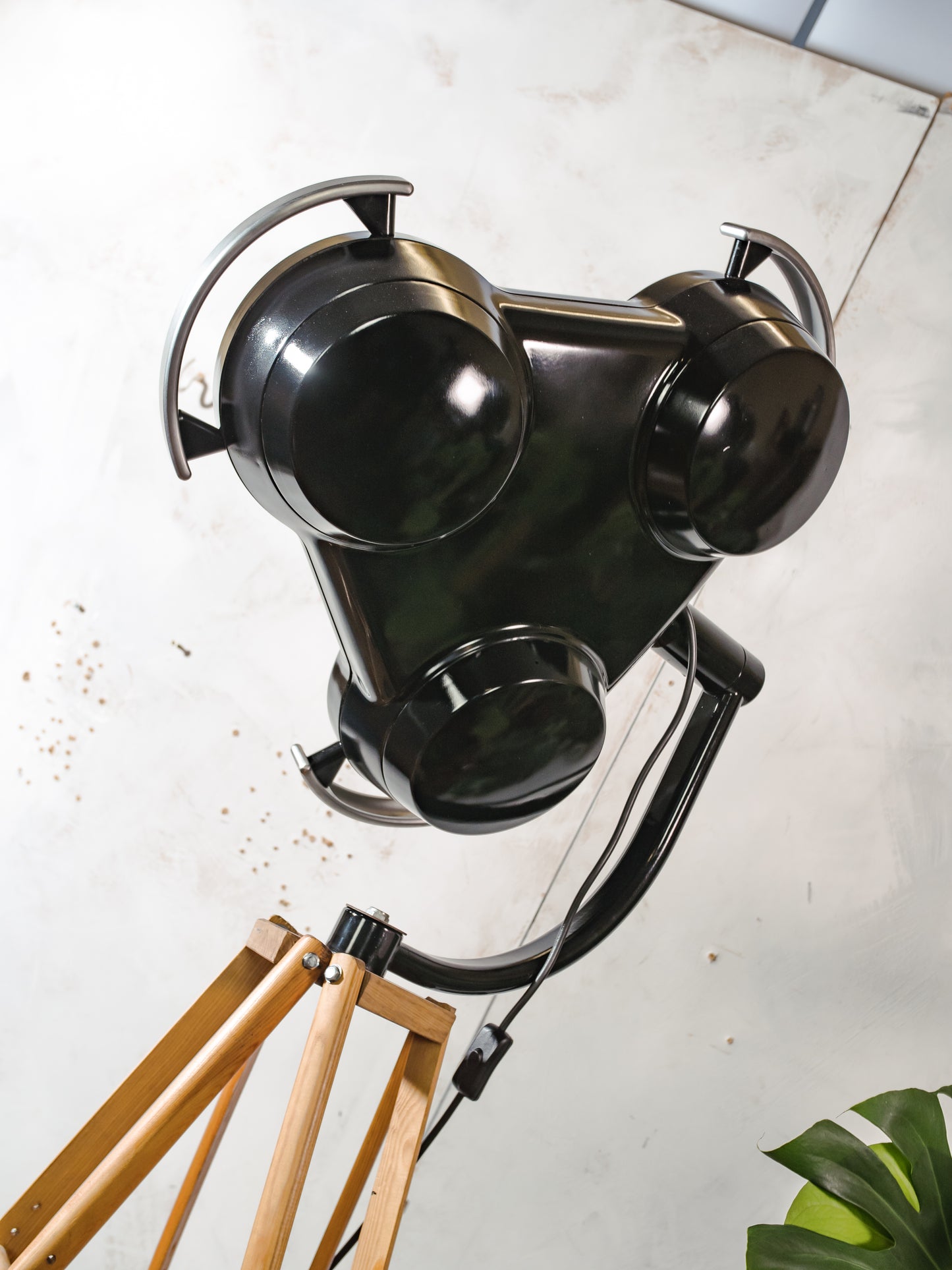 Black Hospital 3-way Floor Lamp, Upcycled MCM Spotlight on Wooden Crutches Tripod, Retro Surgery Statement Lighting Loft & Studio