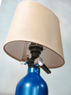 NOS Nitrous Table Lamp, Blue Metal Bottle, Upcycled Fire Extinguisher Tuners Light, Car Enthusiast Gift, Racing Decor, with lampshade