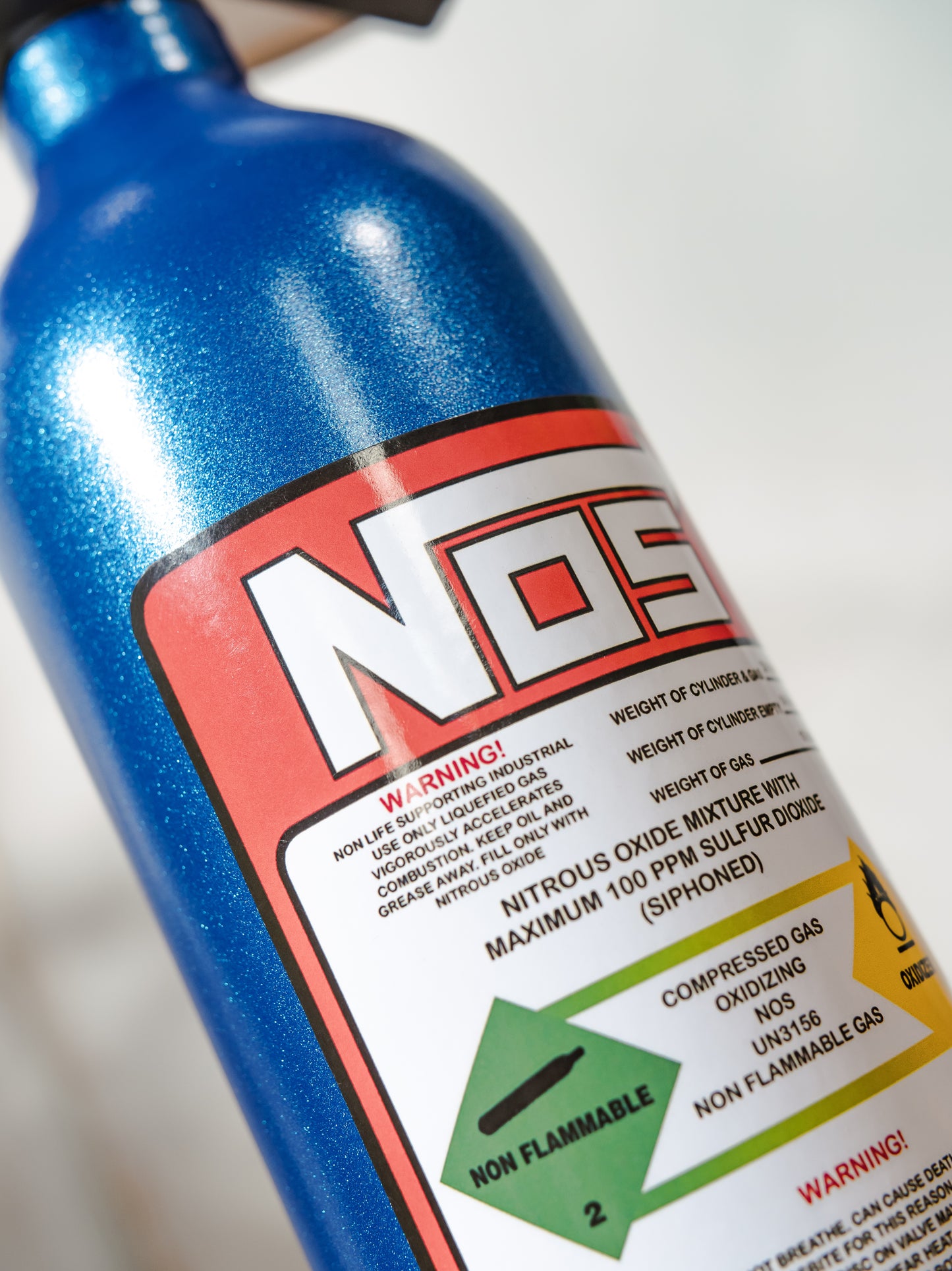 NOS Nitrous Table Lamp, Blue Metal Bottle, Upcycled Fire Extinguisher Tuners Light, Car Enthusiast Gift, Racing Decor, with lampshade