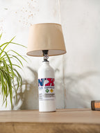 NX Nitrous Express Desk Lamp, White Bottle Metal, Upcycled Fire Extinguisher Tuning Light, Car Enthusiast Gift, Racing Decor, with lampshade