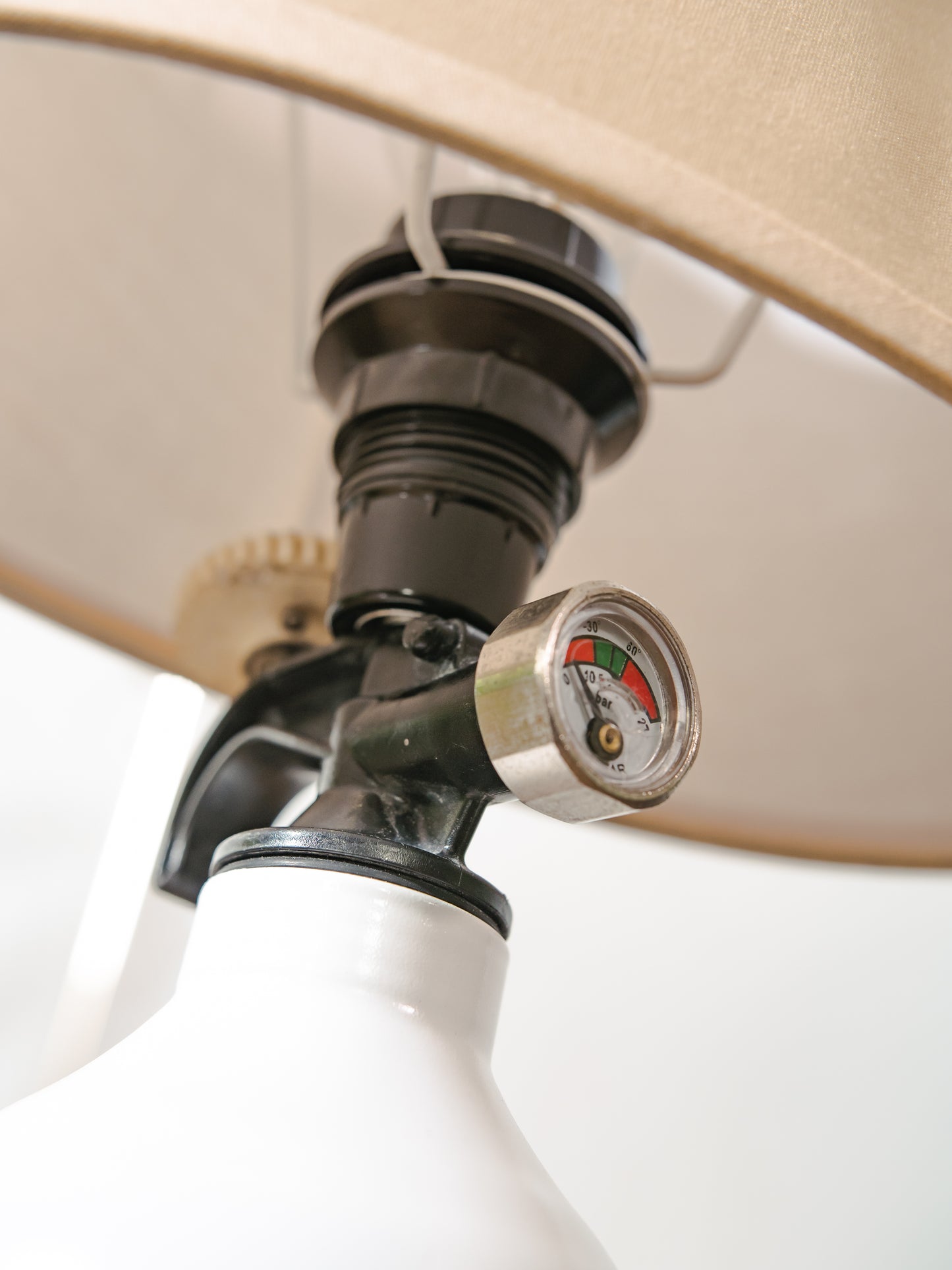 NX Nitrous Express Desk Lamp, White Bottle Metal, Upcycled Fire Extinguisher Tuning Light, Car Enthusiast Gift, Racing Decor, with lampshade