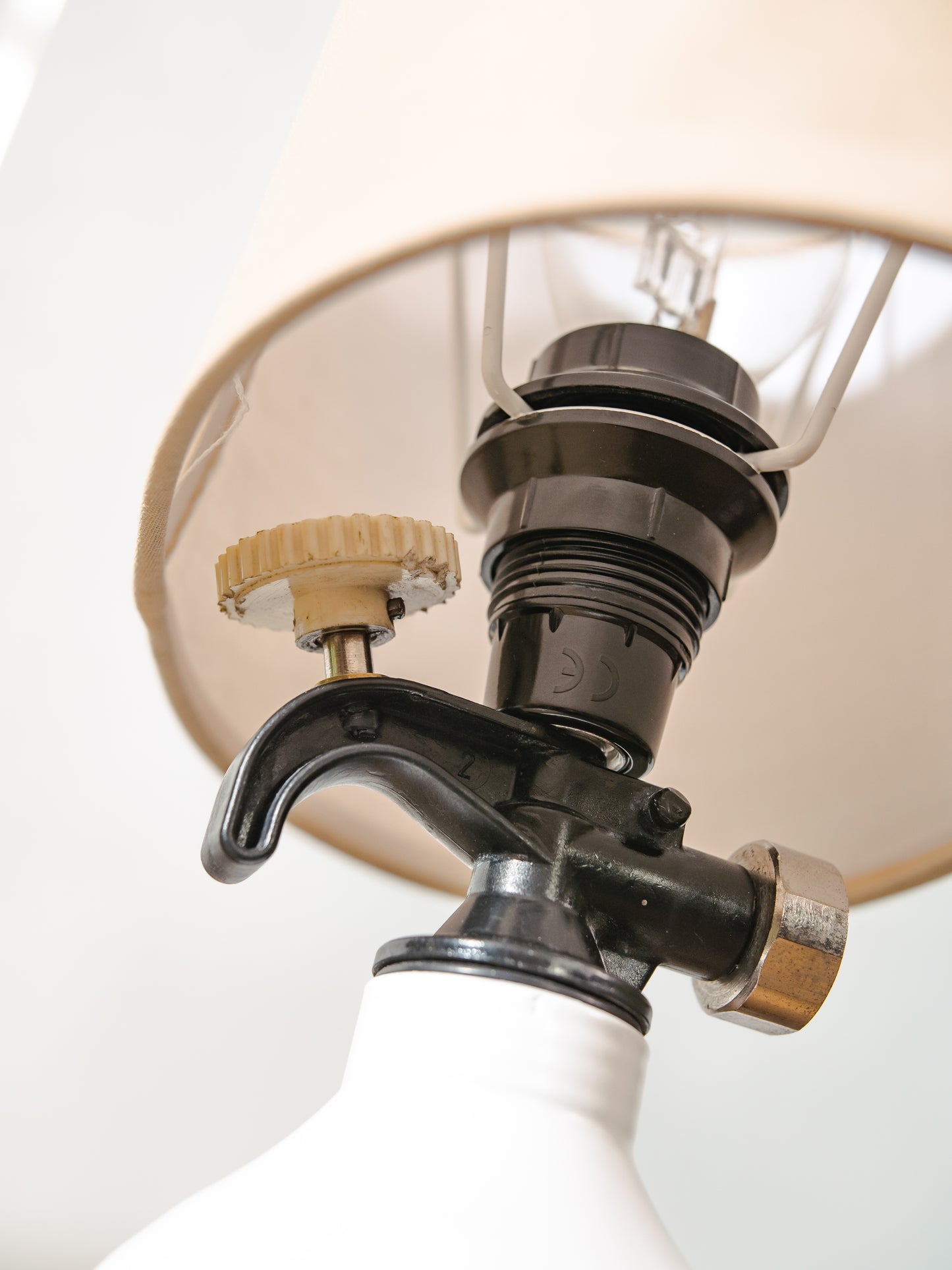 NX Nitrous Express Desk Lamp, White Bottle Metal, Upcycled Fire Extinguisher Tuning Light, Car Enthusiast Gift, Racing Decor, with lampshade