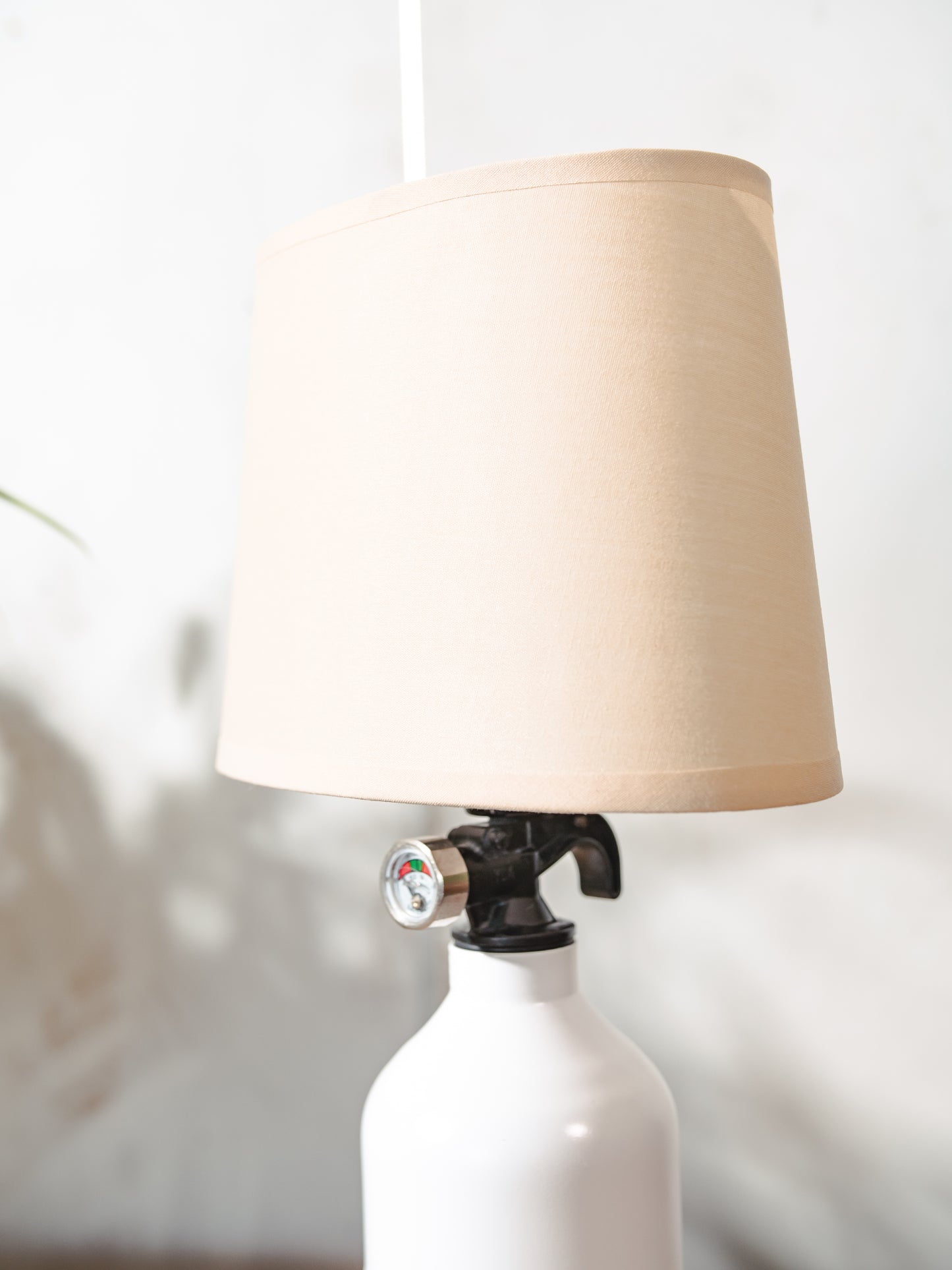 NX Nitrous Express Desk Lamp, White Bottle Metal, Upcycled Fire Extinguisher Tuning Light, Car Enthusiast Gift, Racing Decor, with lampshade