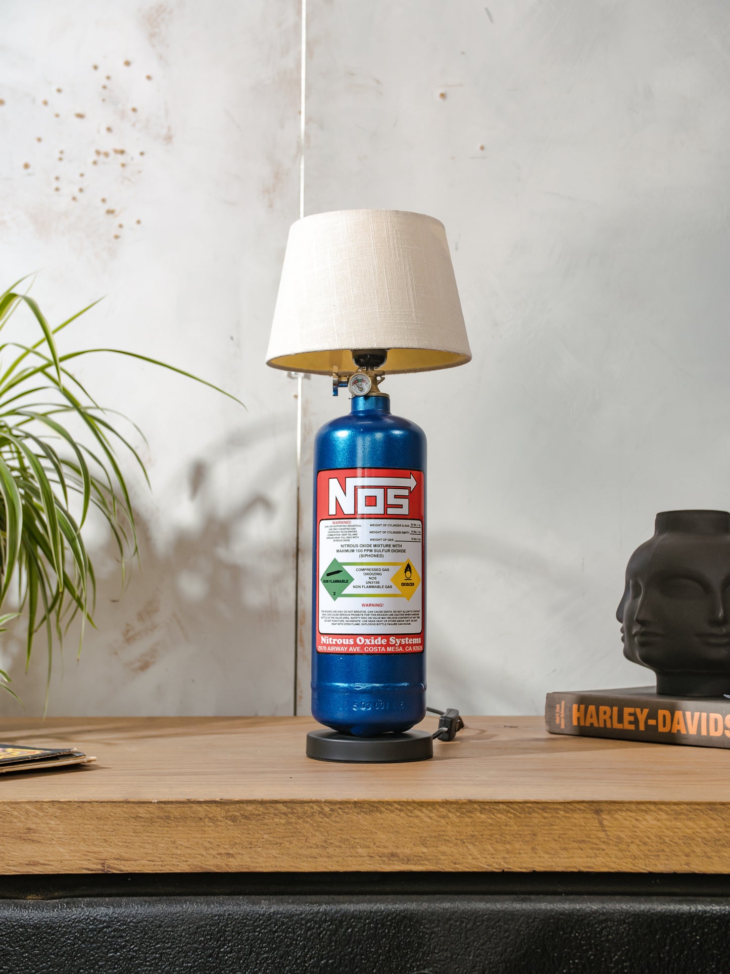 NOS Nitrous Oxide Bottle Metal Desk Lamp, Street Racing inspired Upcycled Car Tuning Light, Automotive Enthusiast Gift, Mancave decor