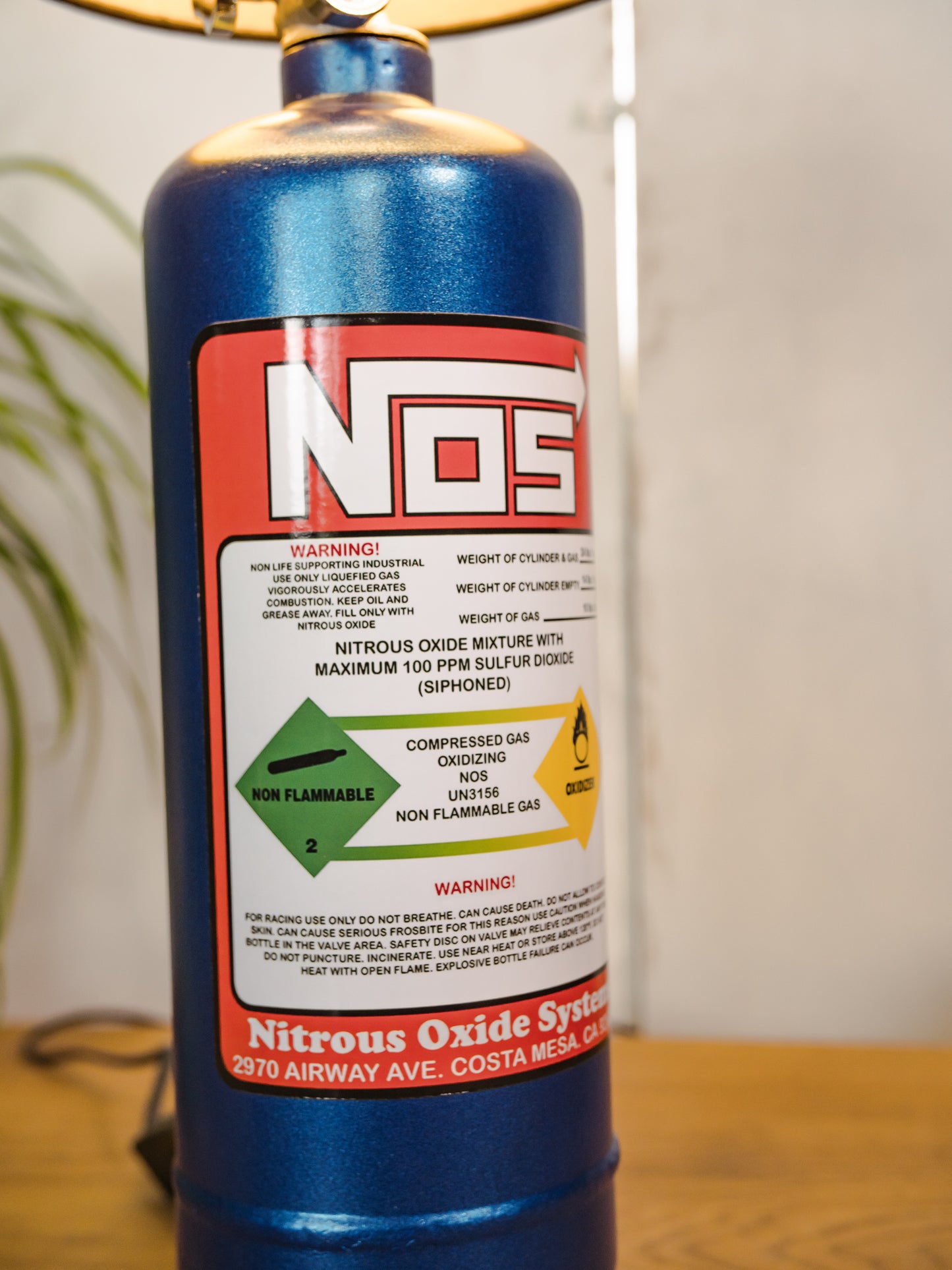 NOS Nitrous Oxide Bottle Metal Desk Lamp, Street Racing inspired Upcycled Car Tuning Light, Automotive Enthusiast Gift, Mancave decor