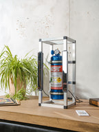 NOS Nitrous Box Cage Lamp, Upcycled Fire Extinguisher Light, Wall or Table Lamp with LED Lightbars & Remote | Racing Decor for Car Lovers