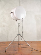 Large White Searchlight Floor lamp on Standard Tripod, Nautical Spotlight upcycled Lighting