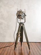 Arnold & Richter 1950s ARRI, Unique Vintage Hollywood Film Spotlight | German Studio Spotlight on a Vintage Wooden Army Surveyors Tripod