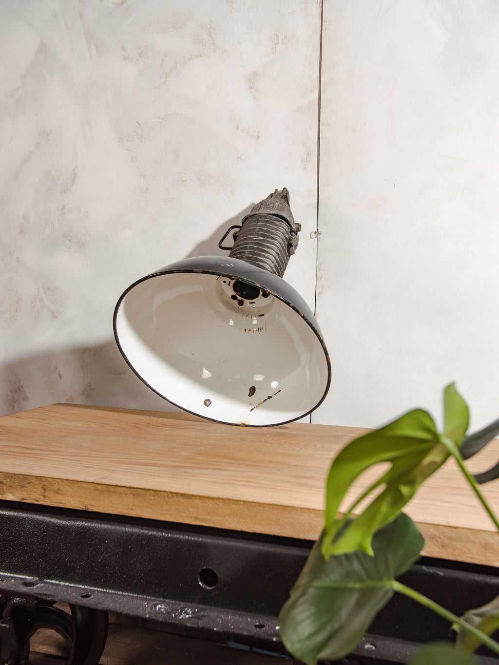 Industrial Factory Pendant lamp with Patina, Philips Hanging lamp workshop enamel 1950s