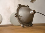 Large Industrial Milk Glass and Metal Mine lamp, Heavy-duty mining hang lamp, Old Bunker lamp EOW
